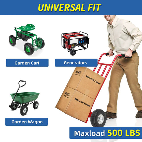 10 Inch Flat Free Tire And Wheel Set 4.10/3.50-4 With 5/8 Inch Axle Bore And 2.2 Inch Offset Hub for hand trucks and garden carts
