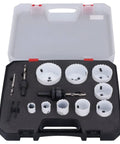 Top Tier 15 Piece Hole Saw Kit With Twist Drills For Wood And Metal High Speed Steel Cutting Tools Hex Wrenches Plus Guide And Storage Box open case
