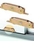 Zero Drama Sliding Patio Door Tandem Roller Assembly Hella Smooth Steel Build With Dope Bottom Roll Action And Quick Snap Mount 2 Pack Heavy Duty Part showing detailed view of steel rollers on track.
