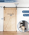 8 Foot Sliding Barn Door Hardware Track Kit With Black Wall Mount And Handle Big Industrial Spoke Wheel Pulley Smooth Quiet Glide Easy Install 96 Inch Track Fits 44 To 46 Inch Openings No Door Included installed with wooden door.