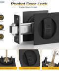 Matte Black Pocket Door Lock Set, No Key Needed Privacy Latch For Bedroom And Bathroom, Heavy Duty Sliding Door Hardware