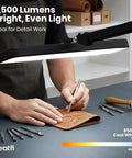Ultra Bright 2500 Lumen LED Task Lamp With 22 Inch Wide Shade illuminating detail work on craft project, 6500K daylight