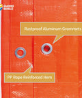 Close-up of Orange Tarp 20x30 Feet Heavy Duty Lightweight 6 Mil Poly Cover Outdoor Tarpaulin showing rustproof grommets and reinforced hem