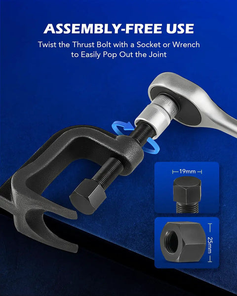 Heavy Duty Ball Joint Separator And Lower Ball Joint Removal Tool for straightforward suspension fixes, featuring thrust bolt and hex nuts.