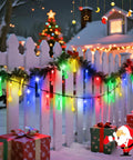 Water Drop Solar String Lights 2 Pack Outdoor Waterproof 41.6Ft Total Length 60 LED Teardrop Water Drop Lights Multicolor on fence