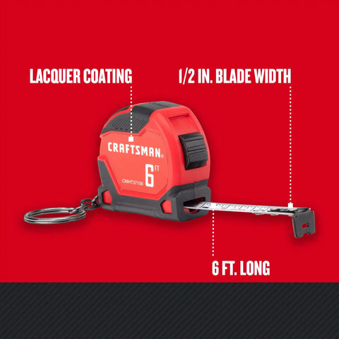 Keychain Tape Measure 6 Ft With Rubber Overmold Grip And Lacquer Coated Blade For Durable Grab And Go Measurements Clip