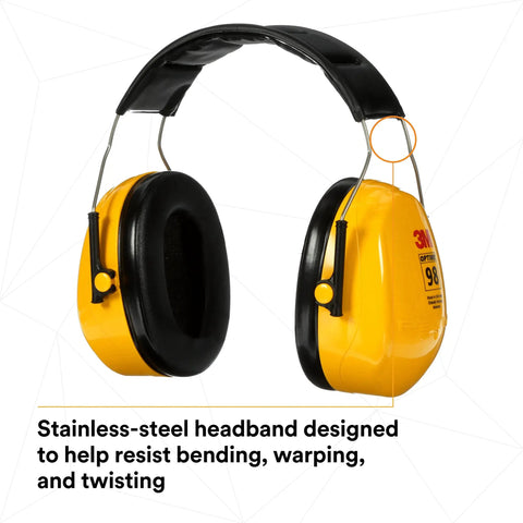 Optime 98 Earmuffs H9A Over The Head Yellow Boss Level Comfort With 24 dB NRR Stainless Steel Headband Delivers Low Pressure Fit And All Day Wear Tilt Earcups For Custom Comfort Great For Worksite Noise Up To 98 dBA