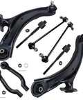 8 Piece Front End Suspension Kit For 2008-2013 Nissan Rogue Includes Front Lower Control Arms With Ball Joints, Front Sway Bars, Inner And Outer Tie Rods For A Smooth Ride And No-Fuss Install Rogue Select 2014-2015
