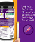 Glucose Urine Test Strips For Cats And Dogs, 50 Count, Easy At Home Pet Health Check, bottle with color chart and strip