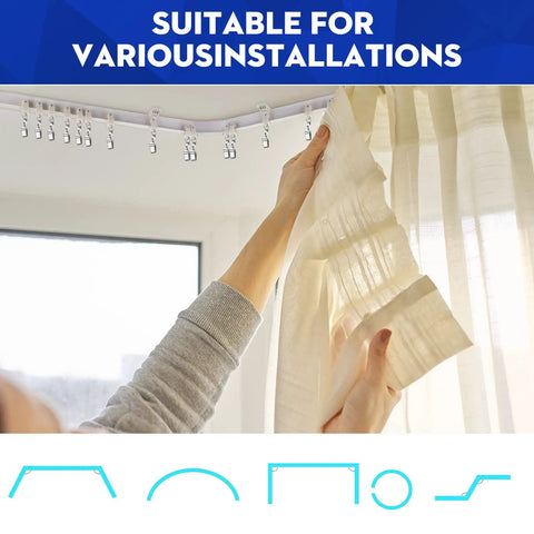 Curved Ceiling Curtain Track Bendable Mount For Curtain Rail Two Meter Length Flexible Cuttable To Fit Any Shape Perfect For Bunk Beds Bay Windows And Room Dividers Easy No Tool Installation And Durable Steel, white ceiling track with curtain clips