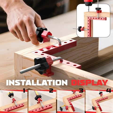 4 Pack 5.5 Inch Aluminum Corner Clamps For Woodworking Boss Level 90 Degree Right Angle L Shaped Squares With Precision Screws Dual Scale Positioning For Frames Cabinets Drawers And Boxes, red clamp on wood