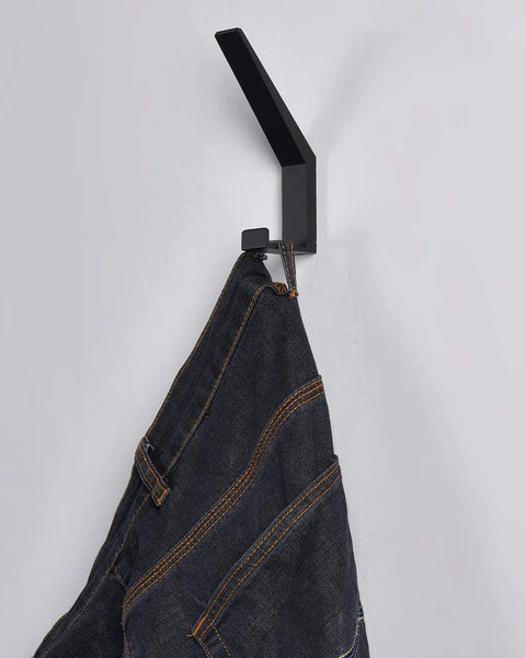 Heavy Duty Aluminum Wall Mounted Coat Hooks And Towel Holder Built To Last Double Robe Hanger with denim hanging, black