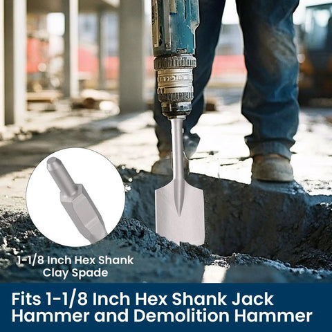 65A Shank Clay Spade Jackhammer Shovel Bit 4.3 By 16.5 Inch Alloy Steel Demolition Tool For Concrete Removal in use