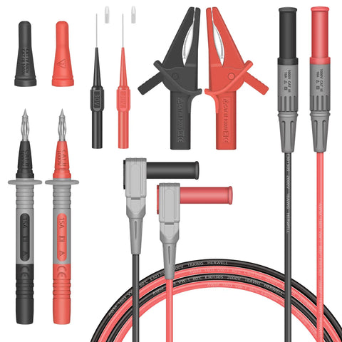 Double Insulated Multimeter Test Lead Kit With 4mm Banana Probes Alligator Clips And 0.7mm Needle Probe Heavy Duty Leads