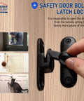 Crazy Tough Heavy Duty Barn Door Lock 90 And 180 Degree Flip Latch Kit in black with anti-theft knob, installed on door.