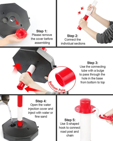 Assembly steps for Two Pack Traffic Delineator Cones With Fillable Base For Pro Grade Heavy Duty Parking Lot Safety.
