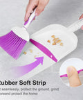 Mini Dust Pan And Brush Set With Teeth For Tight Spaces Flat Broom For Keyboards Desks Sofas Drawers And Cars, Purple in use