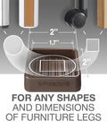4 Pack 1.7 Inch Caster Cups With Lined Furniture Coasters, No Slip Rubber Pads shown with dimensions and furniture legs