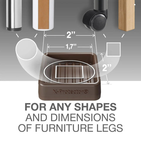 4 Pack 1.7 Inch Caster Cups With Lined Furniture Coasters, No Slip Rubber Pads shown with dimensions and furniture legs