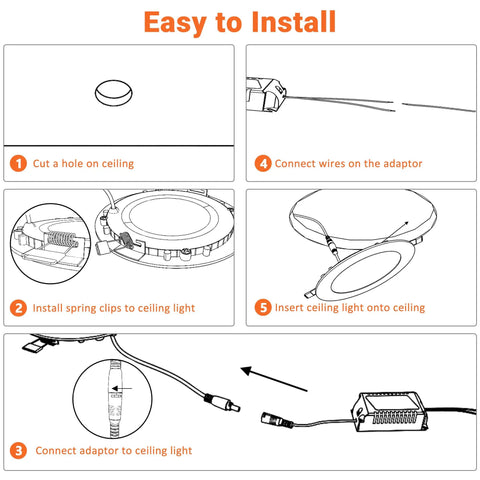 Installation guide for Six Pack 5 Inch LED Recessed Ceiling Lights Sleek Ultra Thin Canless Downlight With 3CCT Selectable