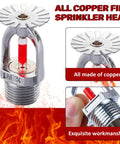 Quick Release Pendent Fire Sprinkler Head With Sixty Eight Degree Trigger And One Half Inch Threads For Heavy Duty Water Spray Down Action shown in copper.