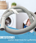Washer drain hose, gray corrugated plastic, for LG/Kenmore washers (front view)