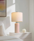 Set Of 2 24.75 Inch Ceramic End Table Lamps For Living Room Bedroom Office Farmhouse Cozy Decor With Linen Drum Shades Modern Contemporary Nightstand Lamps in bedroom setting