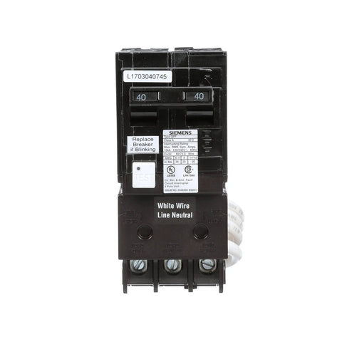 40 Amp Ground Fault Circuit Interrupter GFCI Circuit Breaker 2 Pole 120 to 240 Volt 10,000 AIC UL 943 Self Test For Spas Hot Tubs Kitchens And Bathrooms
