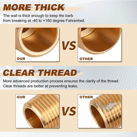 Five Pack 5/16 Inch Barb To 3/8 Inch NPT Male 90 Degree Brass Hose Barb Fittings For Tight Seals, Perfect For Water And Air Lines, Handles -40F To 160F And Up To 300 PSI, brass close-up