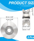 Top Shelf Sliding Gate Rollers With V Groove Track Wheels Built Tough From 201 Stainless Steel Two Six Eight Inch Diameter For Smooth Exterior Gate Repair And Upgrade Parts Double Pack product size dimensions.