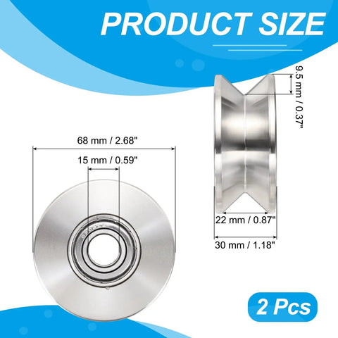 Top Shelf Sliding Gate Rollers With V Groove Track Wheels Built Tough From 201 Stainless Steel Two Six Eight Inch Diameter For Smooth Exterior Gate Repair And Upgrade Parts Double Pack product size dimensions.