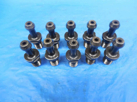 Heavy Duty Cat40 Mas1 Retention Knobs With Coolant Thru 10 Piece Pull Studs Kit showcasing ten black pull studs arranged on a blue background.