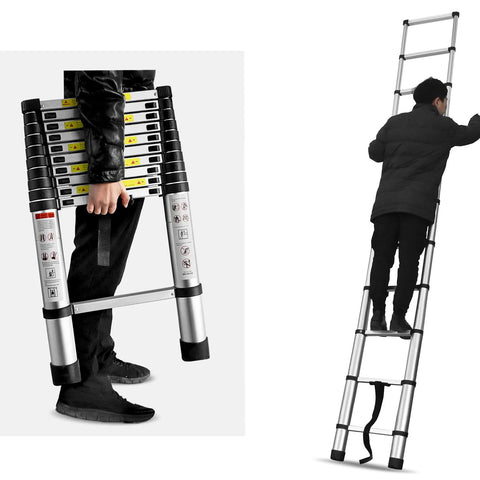10.5 Ft Telescoping Aluminum Ladder With 330 Lb Capacity, Heavy Duty Extendable Step Ladder, Collapsible Locking Mechanism, Ideal For Attics, Indoors And Outdoors, Safe Storage And Easy Setup