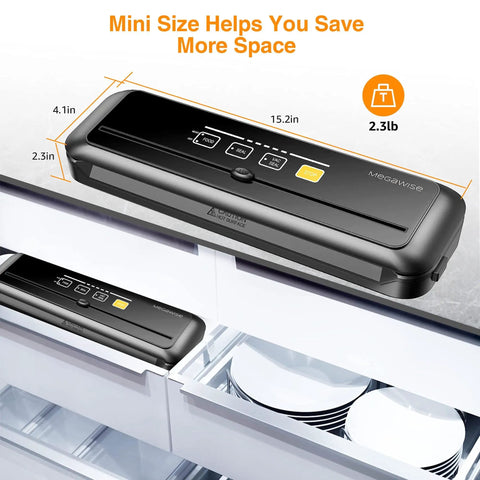 Heavy Duty Home Vacuum Sealer With 80kPa Suction Power Bags And Cutter Included, compact design shown on kitchen counter