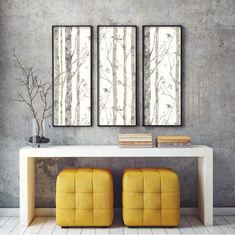 White Birch Trees Peel And Stick Wallpaper Vinyl 12 Ft By 9 Ft Made In USA Easy To Apply No Water Needed No Mess Repositionable