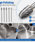 Badass Tungsten Carbide Cylinder Head Porting Kit With Die Grinder Rotary Burr Bits showcasing high polishing burrs for mold cavity processing.