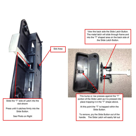 Sliding Screen Door Latch And Pull In Black Easy Install For Superior Aluminum Precision And Other Brands With 9 By 32 Inch Mounting Holes Non Handed Design For Both Left Or Right Doors Tough Plastic Pull Single Pack Replacement showing installation steps and latch details.