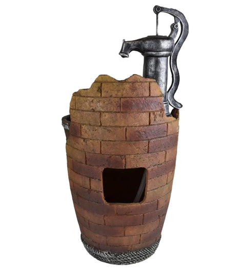 Outdoor Cascading Water Fountain With Pump Included For A Chill Backyard Oasis, Durable Polyresin And Fiberglass Garden Feature, 1.71 Gallon Water Capacity, Measures 14.6 Inch Long By 14.6 Inch Wide By 30.3 Inch Tall, Weighs 17.6 Lbs featuring a brick column design