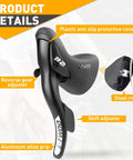 Close-up of Road Bike Shift Lever 2x7 Speed Shifter With Brake Levers For Crisp Gear Changes, featuring ergonomic aluminum grip and shift adjuster.