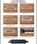 Decorative Cast Aluminum Floor Register 10 By 12 Tudor Mushroom Design With Adjustable Dampers Black Finish Built To Last Air Vent Cover For Floors Walls And Ceilings VR100 diagram showing dimensions, features, and installation.