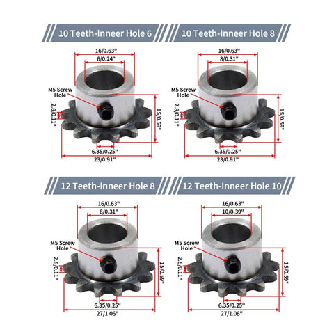 Top Quality 04C Drive Sprocket With 12 Teeth 6mm Bore Made From Heavy Duty 45# Steel for table wheel setup shown with dimensions.