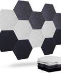 12 Pack Self Adhesive Sound Absorbing Felt Wall Panels Easy Peel And Stick Acoustic Tiles in hexagon shapes for walls.