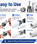 DIY PVC Pipe Threading Kit For Drill With Tape Internal And External Threading Tool One Half Inch Three Quarter Inch One Inch NPT For PVC CPVC ABS Pipes Pipe Thread Cutting And Repair For Home And Garden Irrigation, drill attachment