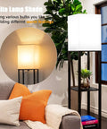 Floor Lamp With Shelves Modern Standing Shelf Light With 3 CCT LED Bulbs Built In Storage Shelves For Living Room Bedroom