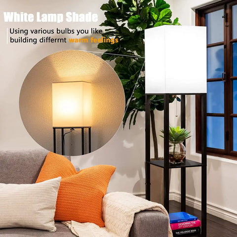 Floor Lamp With Shelves Modern Standing Shelf Light With 3 CCT LED Bulbs Built In Storage Shelves For Living Room Bedroom