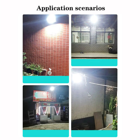 Application scenarios for JUDYSSY Solar Flood Light Outdoor, led lighting in various settings, showcasing versatility and brightness.
