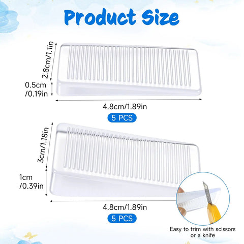 Infographic showing size details of 10 Pack Adjustable Furniture Levelers And Flexible Shims, dimensions 4.8 x 1.89 in, 5 pieces.