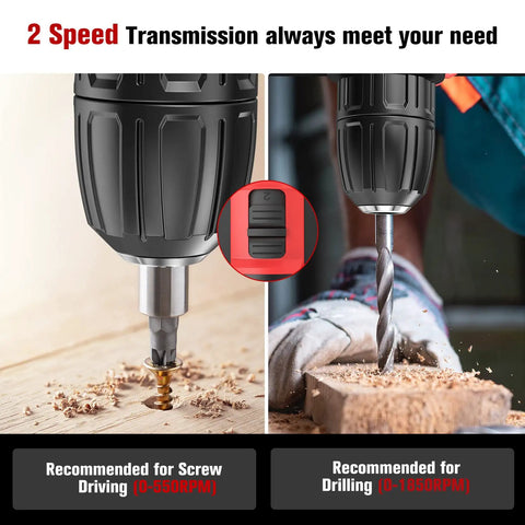 Beast 21V Cordless Drill Driver Set With 2.0Ah Battery Hammer Drill Mode dual-speed transmission for screwing and drilling