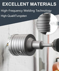 Heavy Duty Four Inch Concrete Hole Saw Kit, 100mm Masonry Core Drill Bit, showing tungsten bit in action on a wall.