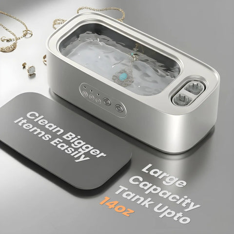 Dope Ultrasonic Jewelry Cleaner 48kHz High Frequency Deep Clean in Stainless Steel Tank displaying 14 oz capacity label